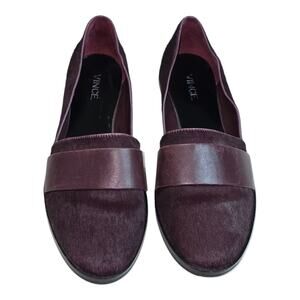 Vince‎ Mason Burgundy Purple Casual Leather Calf Hair Flats Loafers Size 6.5
